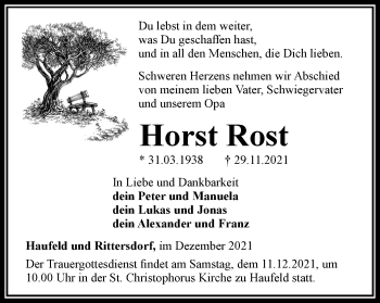Traueranzeige von Horst Rost