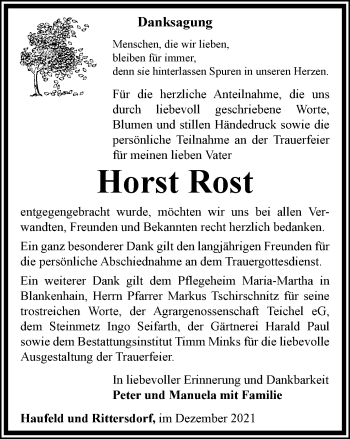 Traueranzeige von Horst Rost
