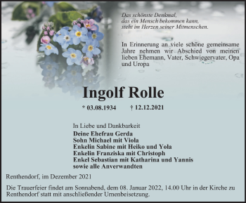 Traueranzeige von Ingolf Rolle