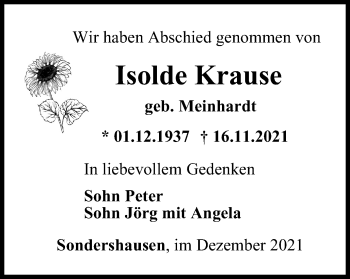 Traueranzeige von Isolde Krause