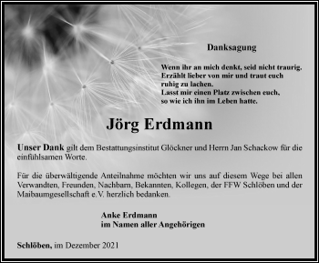 Traueranzeige von Jörg Erdmann von Ostthüringer Zeitung