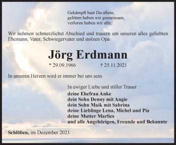Traueranzeige von Jörg Erdmann von Ostthüringer Zeitung