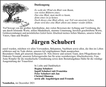 Traueranzeige von Jürgen Schubert