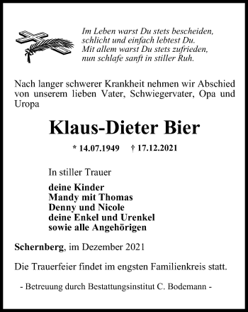 Traueranzeige von Klaus-Dieter Bier