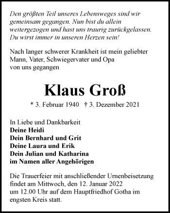 Traueranzeige von Klaus Groß