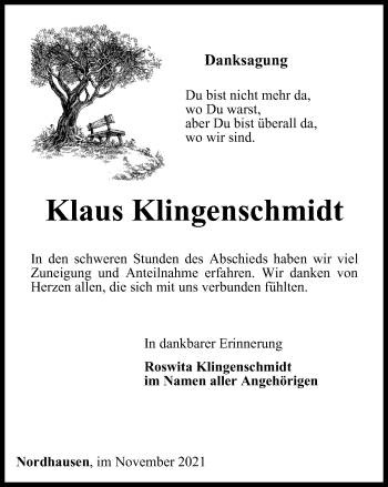 Traueranzeige von Klaus Klingenschmidt