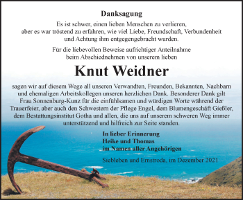 Traueranzeige von Knut Weidner