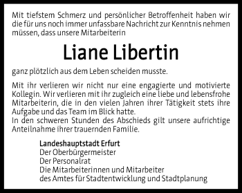 Traueranzeige von Liane Libertin von Thüringer Allgemeine, Thüringische Landeszeitung