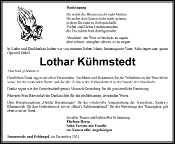 Traueranzeige von Lothar Kühmstedt von Thüringer Allgemeine