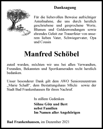 Traueranzeige von Manfred Schöbel von Thüringer Allgemeine