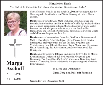 Traueranzeige von Marga Aschoff von Thüringer Allgemeine