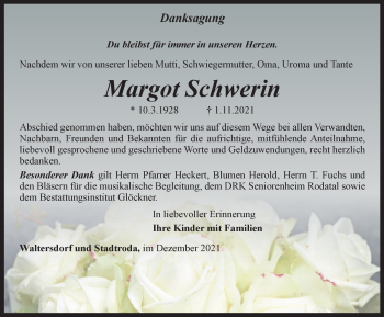 Traueranzeige von Margot Schwerin von Ostthüringer Zeitung