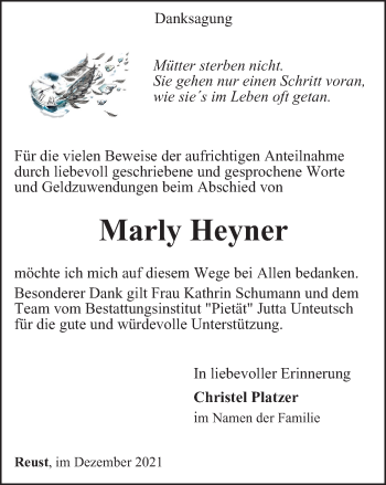 Traueranzeige von Marly Heyner von Ostthüringer Zeitung