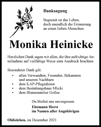 Traueranzeige von Monika Heinicke von Thüringer Allgemeine