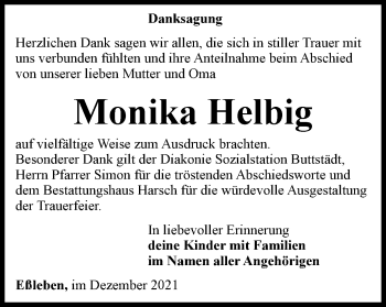 Traueranzeige von Monika Helbig von Thüringer Allgemeine