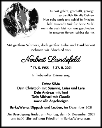 Traueranzeige von Norbert Landefeld von Thüringer Allgemeine, Thüringische Landeszeitung