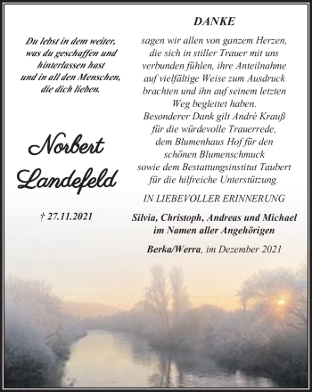 Traueranzeige von Norbert Landfeld von Thüringer Allgemeine, Thüringische Landeszeitung