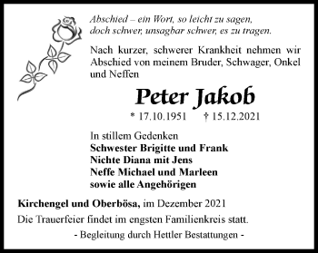 Traueranzeige von Peter Jakob von Thüringer Allgemeine