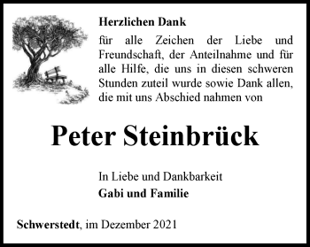 Traueranzeige von Peter Steinbrück von Thüringer Allgemeine, Thüringische Landeszeitung