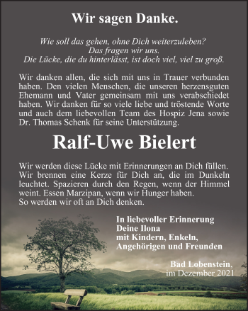 Traueranzeige von Ralf-Uwe Bielert von Ostthüringer Zeitung