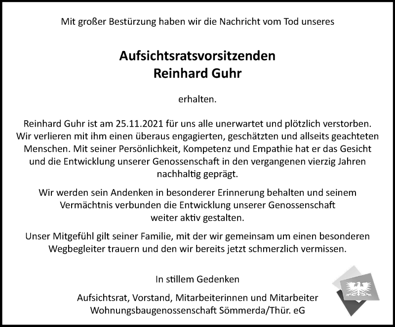 Traueranzeige für Reinhard Guhr vom 11.12.2021 aus Thüringer Allgemeine