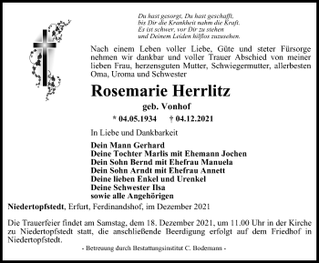 Traueranzeige von Rosemarie Herrlitz