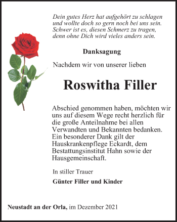 Traueranzeige von Roswitha Filler