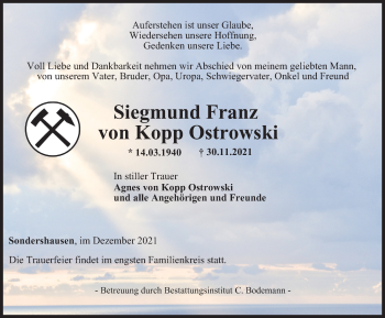 Traueranzeige von Siegmund  von Kopp Ostrowski