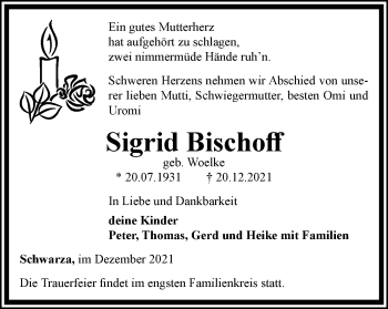 Traueranzeige von Sigrid Bischoff