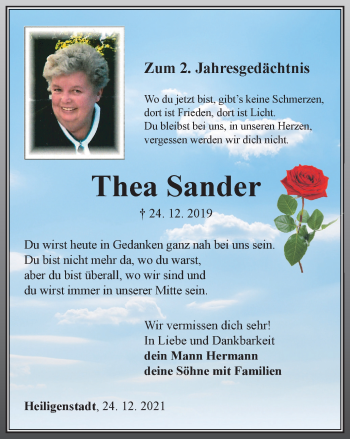 Traueranzeige von Thea Sander von Thüringer Allgemeine