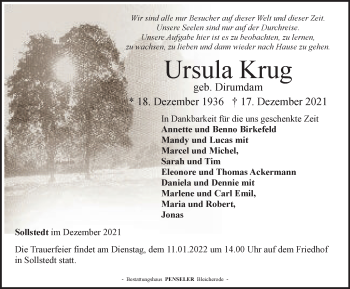 Traueranzeige von Ursula Krug von Thüringer Allgemeine