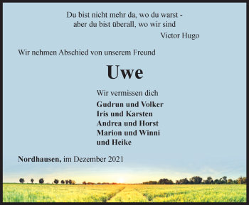 Traueranzeige von Uwe  von Thüringer Allgemeine