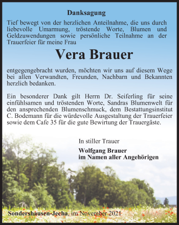 Traueranzeige von Vera Brauer