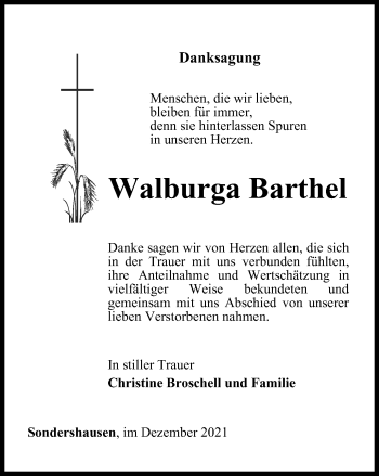 Traueranzeige von Walburga Barthel