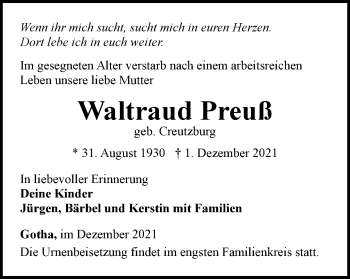 Traueranzeige von Waltraud Preuß