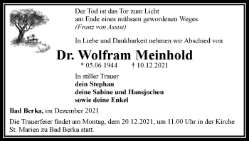 Traueranzeige von Wolfram Meinhold