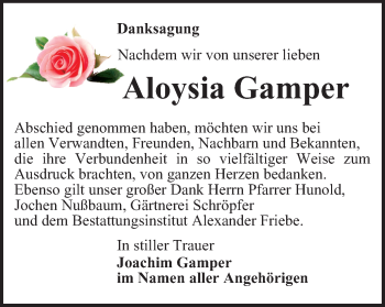 Traueranzeige von Aloysia Gamper