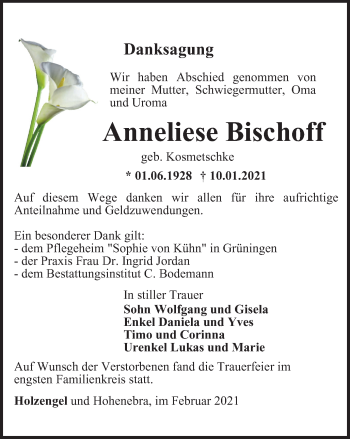 Traueranzeige von Anneliese Bischoff