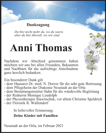 Traueranzeige von Anni Thomas