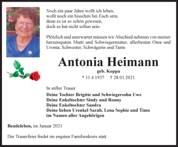 Traueranzeige von Antonia Heimann von Thüringer Allgemeine