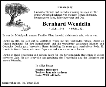 Traueranzeige von Bernhard Wendelin