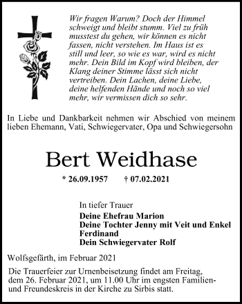 Traueranzeige von Bert Weidhase