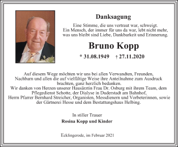 Traueranzeige von Bruno Kopp von Thüringer Allgemeine