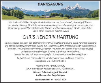 Traueranzeige von Chris Hendrik Hartung von Thüringer Allgemeine, Thüringische Landeszeitung