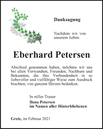 Traueranzeige von Eberhard Petersen