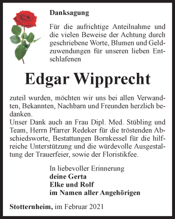 Traueranzeige von Edgar Wipprecht