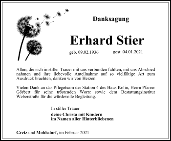 Traueranzeige von Erhard Stier