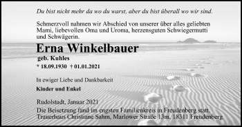 Traueranzeige von Erna Winkelbauer von Ostthüringer Zeitung