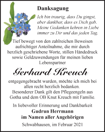 Traueranzeige von Gerhard Kreuch von Thüringer Allgemeine, Thüringische Landeszeitung