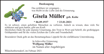 Traueranzeige von Gisela Müller von Ostthüringer Zeitung